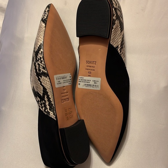 Schutz Women's Natural Katiely Leather Snakeskin Print Loafer Flats Slip On - Picture 3 of 6